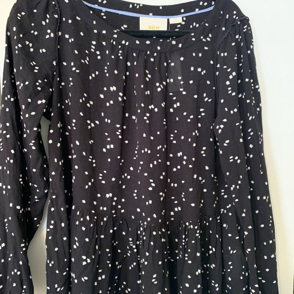 Maeve medium black ad white polka dot top